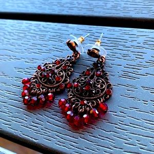 Burgundy and copper bead and rhinestone earrings